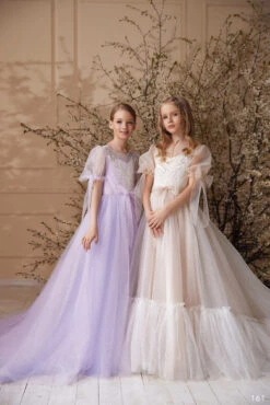 Flower Girls Tulle Dress With Bow Sleeves(Flower Girls Tulle Dress With Bow Sleeves)