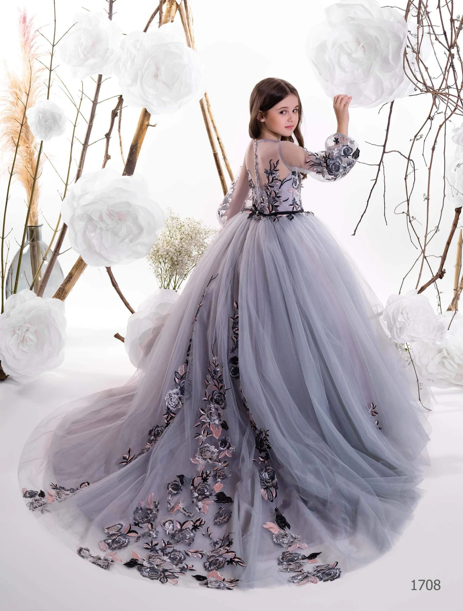 Junior Bridesmaid Dress – Long Tulle Gown With Floral Embroidery(Junior Bridesmaid Dress Long Tulle Gown With Floral Embroidery) 2 Junior Bridesmaid Dress – Long Tulle Gown With Floral Embroidery(Junior Bridesmaid Dress Long Tulle Gown With Floral Embroidery) - Image 2