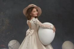 Little Girl Long Satin Gown With Lace Sleeves(Little Girl Long Satin Gown With Lace Sleeves) -Mia Bambina Store 3013 2