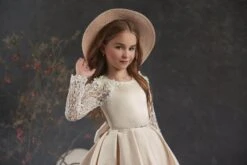 Little Girl Long Satin Gown With Lace Sleeves(Little Girl Long Satin Gown With Lace Sleeves) -Mia Bambina Store 3013 6