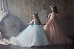 Girls Bow Tie Off Shoulder Crystal Pageant Dress(Girls Bow Tie Off Shoulder Crystal Pageant Dress) -Mia Bambina Store 3025 1