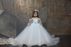 Girls Bow Tie Off Shoulder Crystal Pageant Dress(Girls Bow Tie Off Shoulder Crystal Pageant Dress) -Mia Bambina Store 3025 3