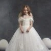 Girls Off Shoulder Flower Girl Dress With Feathers(Girls Off Shoulder Flower Girl Dress With Feathers)