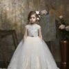 Girls Lace & Tulle Cap-Sleeved Dress(Girls Lace Tulle Cap Sleeved Dress)