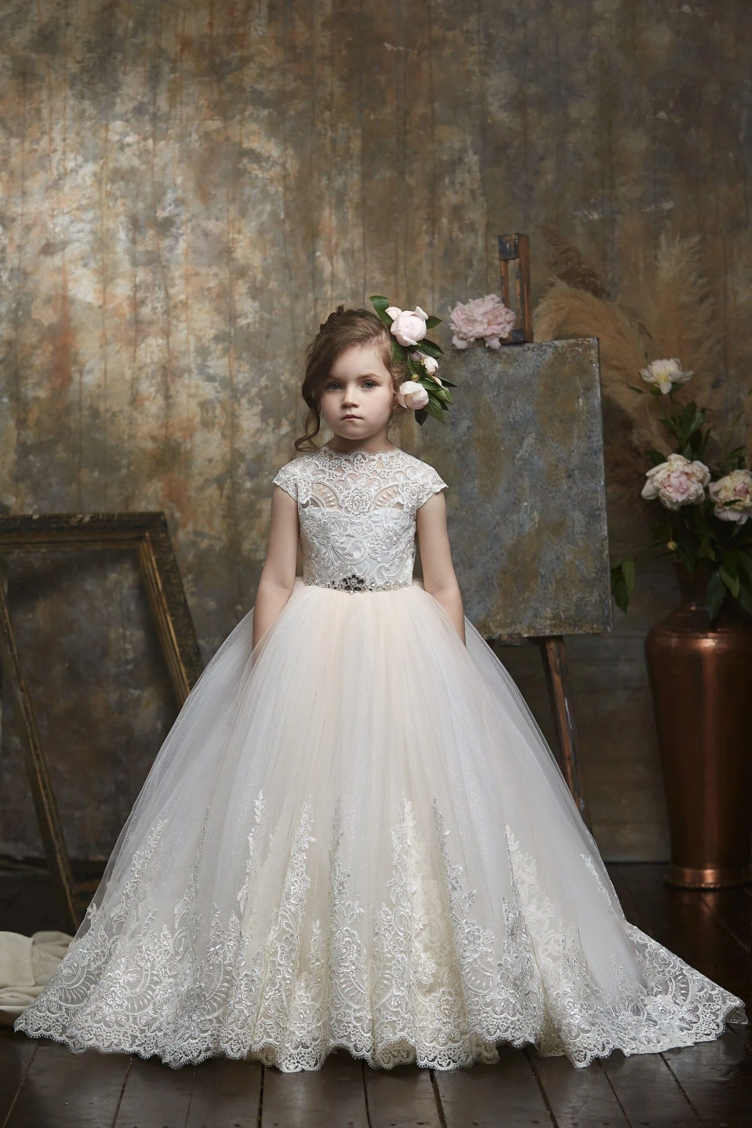 Girls Lace & Tulle Cap-Sleeved Dress(Girls Lace Tulle Cap Sleeved Dress) 1 Girls Lace & Tulle Cap-Sleeved Dress(Girls Lace Tulle Cap Sleeved Dress)