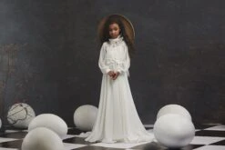 Lace And Chiffon A-line Gown With Bishop Sleeves(Lace And Chiffon A Line Gown With Bishop Sleeves) -Mia Bambina Store 3049 2