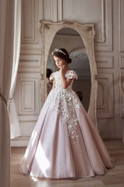 Girls Blush Satin Dress Cap Sleeves(3104 Blush Satin Dress Cap Sleeves)