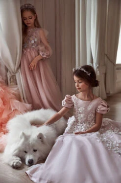 Girls Blush Satin Dress Cap Sleeves(3104 Blush Satin Dress Cap Sleeves) -Mia Bambina Store 3104 3