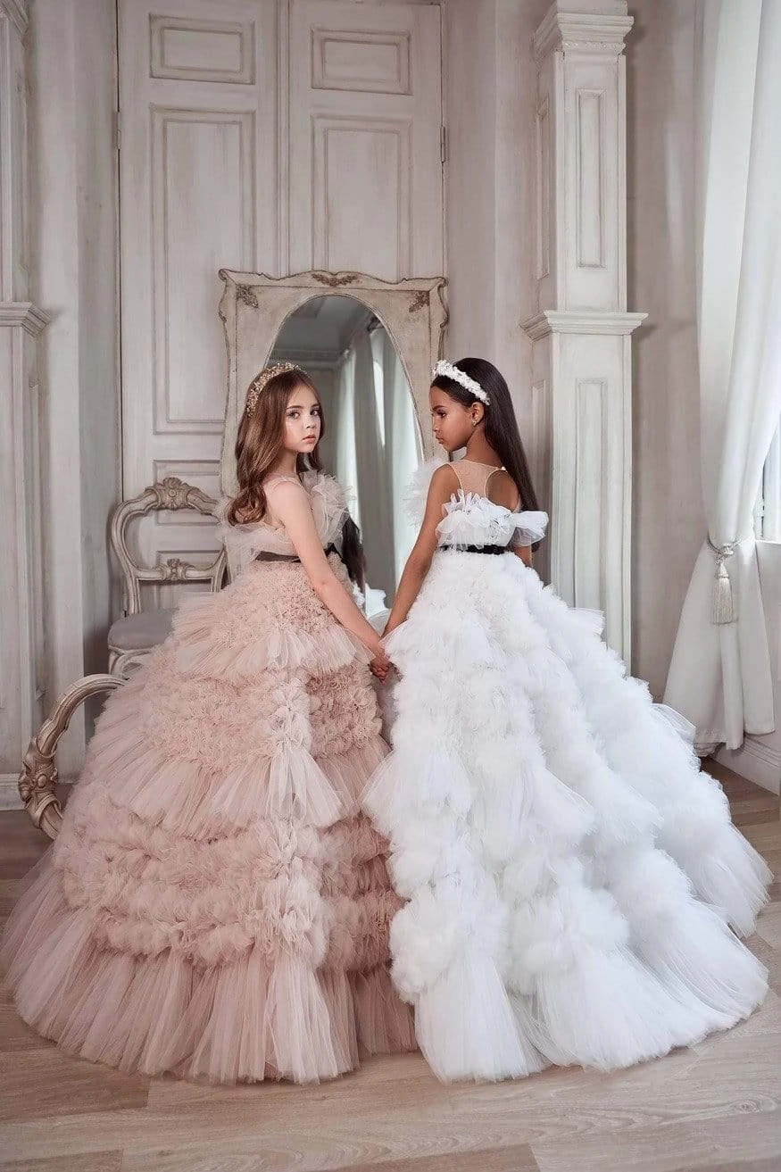 A-line Tulle Ruffled Dress With Black Velvet Belt(A Line Tulle Ruffled Dress With Black Velvet Belt) 2 A-line Tulle Ruffled Dress With Black Velvet Belt(A Line Tulle Ruffled Dress With Black Velvet Belt) - Image 2