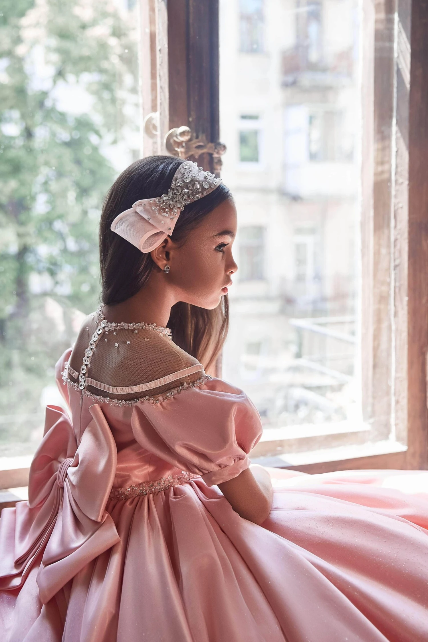 Puffed Sleeves Off-shoulder Blush Flower Girl Gown(Puffed Sleeves Off Shoulder Blush Flower Girl Gown) 1 Puffed Sleeves Off-shoulder Blush Flower Girl Gown(Puffed Sleeves Off Shoulder Blush Flower Girl Gown)