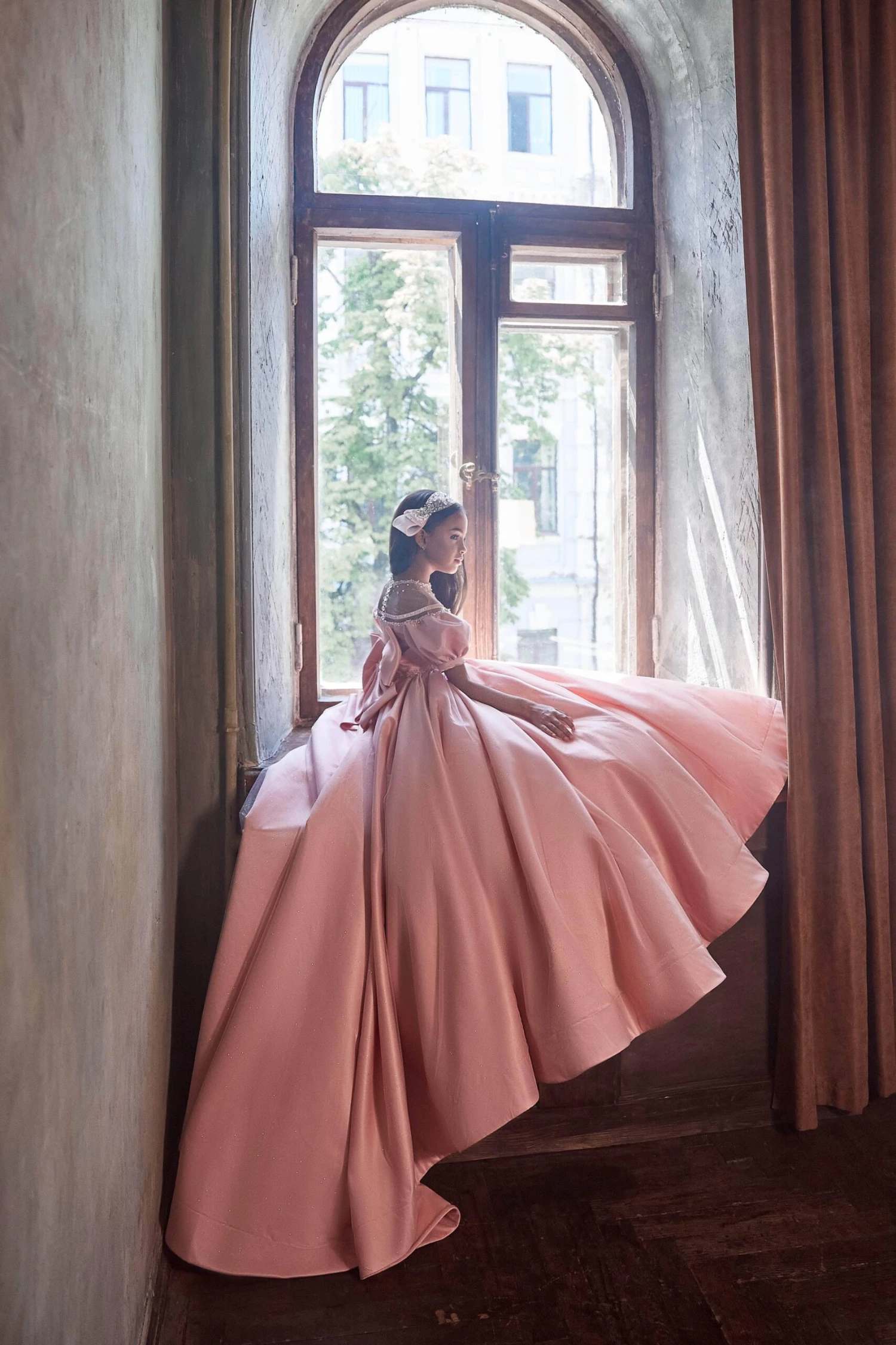 Puffed Sleeves Off-shoulder Blush Flower Girl Gown(Puffed Sleeves Off Shoulder Blush Flower Girl Gown) 4 Puffed Sleeves Off-shoulder Blush Flower Girl Gown(Puffed Sleeves Off Shoulder Blush Flower Girl Gown) - Image 4