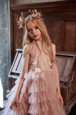 Girls Ruffled Pink Dress For Special Occasions(Girls Ruffled Pink Dress For Special Occasions) -Mia Bambina Store 3124 pentelei 15344811999297