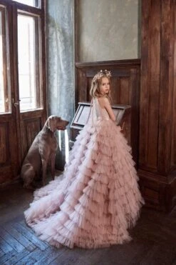 Girls Ruffled Pink Dress For Special Occasions(Girls Ruffled Pink Dress For Special Occasions) -Mia Bambina Store 3124 pentelei 15344812097601