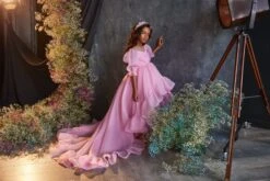 3211 Princess Pink Gown For Kids With Puffed Sleeves(3211 Princess Pink Gown For Kids With Puffed Sleeves) -Mia Bambina Store 3211 6