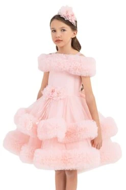Girls Pink Ruffle Dress(Girls Pink Ruffle Dress) -Mia Bambina Store 33163PR Powder 3