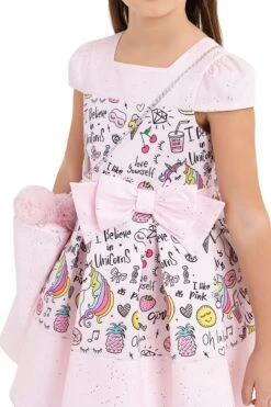 Girls Pink Unicorn Print Summer Dress(Girls Pink Unicorn Print Summer Dress 4t 8) -Mia Bambina Store 33332PR Powder 3