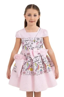Girls Pink Unicorn Print Summer Dress(Girls Pink Unicorn Print Summer Dress 4t 8) -Mia Bambina Store 33332PR Powder 4