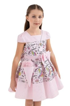 Girls Pink Unicorn Print Summer Dress(Girls Pink Unicorn Print Summer Dress 4t 8) -Mia Bambina Store 33332PR Powder 5