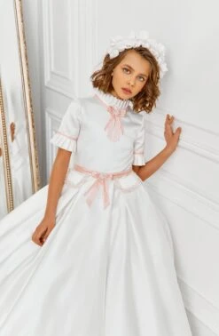 Amafi Modest Satin Dress With Blush Details(Amafi Modest Satin Dress With Blush Details) -Mia Bambina Store AA132 2