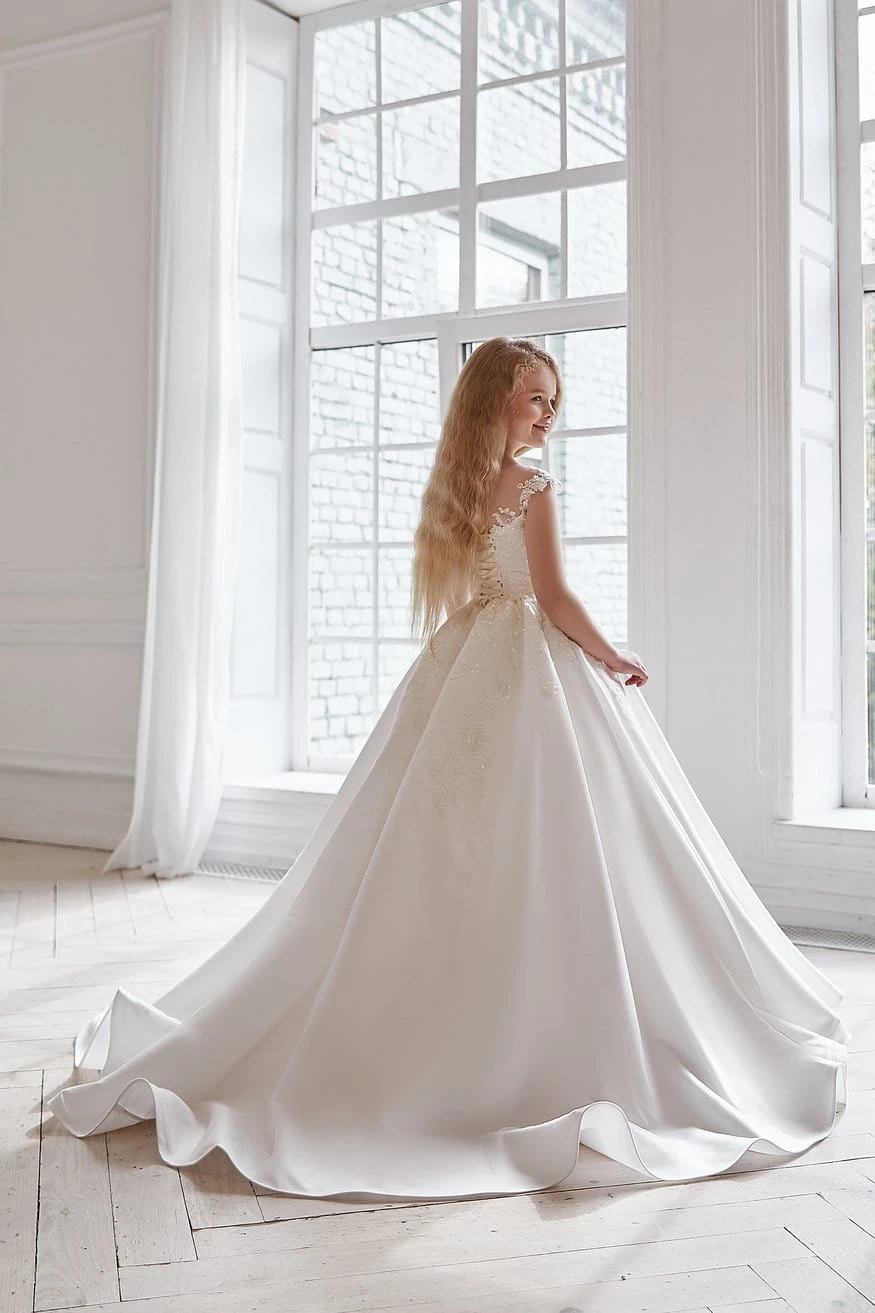 Satin And Lace Communion Dress(Ab042) 2 Satin And Lace Communion Dress(Ab042) - Image 2