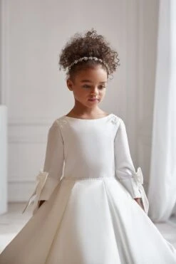 Satin Communion Dress With Sleeves(Ab043) -Mia Bambina Store AB043 2