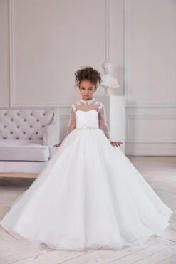 Girls Soft White Ballgown With A Sparkly Peplum(Girls Soft White Ballgown With A Sparkly Peplum)