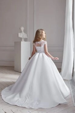 Long Classy First Communion Dress With A Train(Long Classy Communion Dress With A Train) -Mia Bambina Store AB048 3
