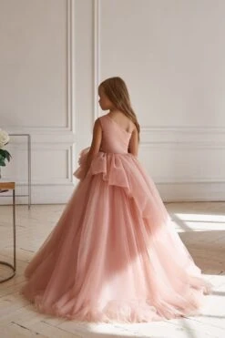 One Shoulder Flower Girl Dress In Soft Tulle(Ab051 One Shoulder Tulle Dress) -Mia Bambina Store AB051 3