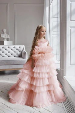 AB053 Cream Ruffled Flower Girl Dress(Ab053 Cream Ruffled Flower Girl Dress) -Mia Bambina Store AB053 pink princess dress with ruffles