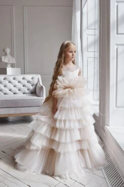 AB053 Cream Ruffled Flower Girl Dress(Ab053 Cream Ruffled Flower Girl Dress)