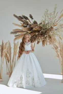 Deluxe Traditional First Communion Dress In Satin(Deluxe Traditional White Communion Dress In Satin)