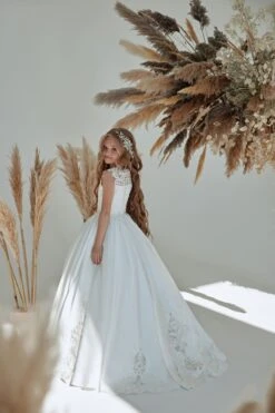 Deluxe Traditional First Communion Dress In Satin(Deluxe Traditional White Communion Dress In Satin) -Mia Bambina Store FM064 3