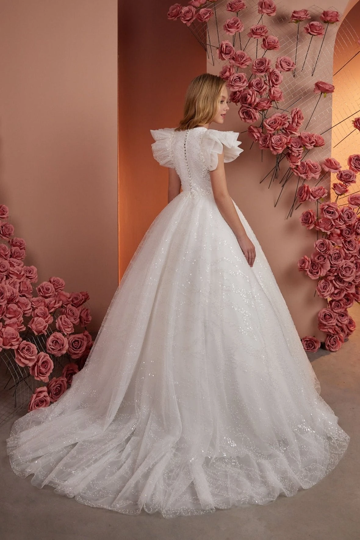 Girls Long Glitter Tulle Dress With Flare Sleeves(Pr107 Girls Long Glitter Tulle Dress With Flare Sleeves) 2 Girls Long Glitter Tulle Dress With Flare Sleeves(Pr107 Girls Long Glitter Tulle Dress With Flare Sleeves) - Image 2