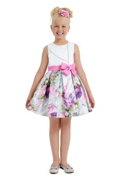 Girls Floral Print Bow Dress(Girls Floral Print Bow Dress 8 12)