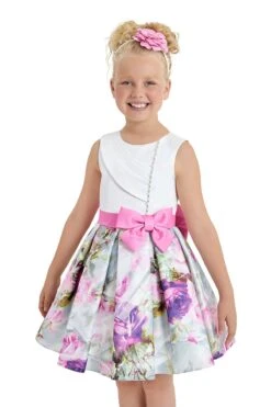 Girls Floral Print Bow Dress(Girls Floral Print Bow Dress 8 12) -Mia Bambina Store Pamina 0966