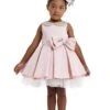 Embroidered Round Collar Baby Pink Satin Dress(Round Collar Baby Dress With A Bow For Special Events)