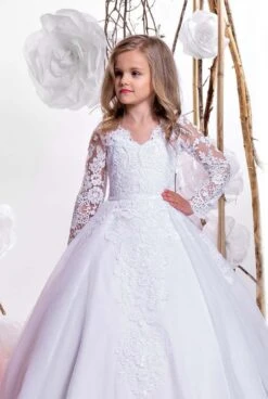 Mia Bambina Store -Mia Bambina Store WHITE LACE GIRLS DRESS WITH LONG SLEEVES