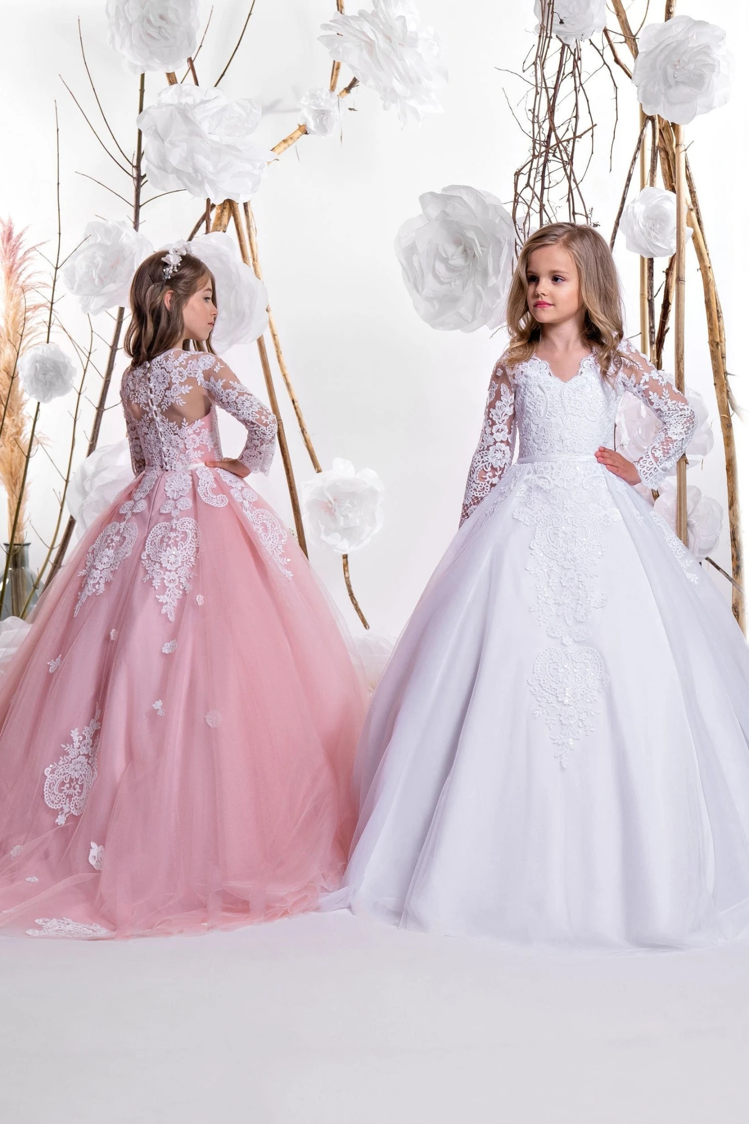 Korine Lace Girls Dress For Communions With Long Sleeves(Karine White Lace Girls Dress For Communions With Long Sleeves Final Sale) 1 Korine Lace Girls Dress For Communions With Long Sleeves(Karine White Lace Girls Dress For Communions With Long Sleeves Final Sale)