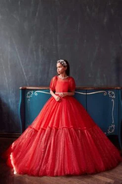 Elegant Christmas Party Dress For Girls – Sparkling Ball Gown With Puff Sleeves(Elegant Christmas Party Dress For Girls Sparkling Ball Gown With Puff Sleeves)