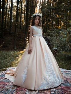 Fresno Vintage-inspired Satin And Lace Gown(Fresno Flower Girl Dress For Wedding)