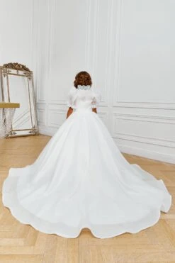 Sorento 2 Piece Communion Outfit Dress And Organza Kaftan(Sorento White Dress With Organza Kaftan) -Mia Bambina Store girls organza bolero with train elegant white or ivory kaftan for special occasions mia bambina bouique 2