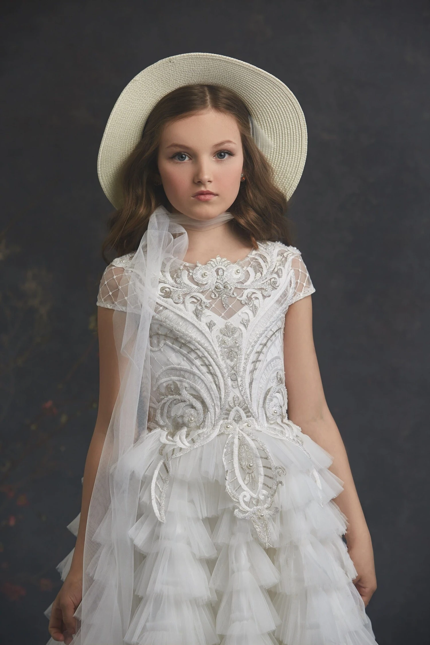 Girls Vintage Style Ruffled Gown With Gold Embroidery Detailing(Girls Vintage Style Ruffled Gown With Gold Embroidery Detailing) 2 Girls Vintage Style Ruffled Gown With Gold Embroidery Detailing(Girls Vintage Style Ruffled Gown With Gold Embroidery Detailing) - Image 2