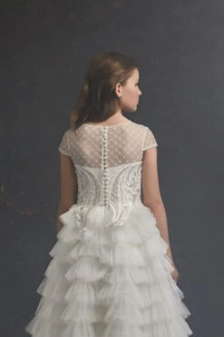 Girls Vintage Style Ruffled Gown With Gold Embroidery Detailing(Girls Vintage Style Ruffled Gown With Gold Embroidery Detailing) 7 Girls Vintage Style Ruffled Gown With Gold Embroidery Detailing(Girls Vintage Style Ruffled Gown With Gold Embroidery Detailing) -Mia Bambina Store girls vintage style ruffled gown with gold embroidery detailing mia bambina boutique 3