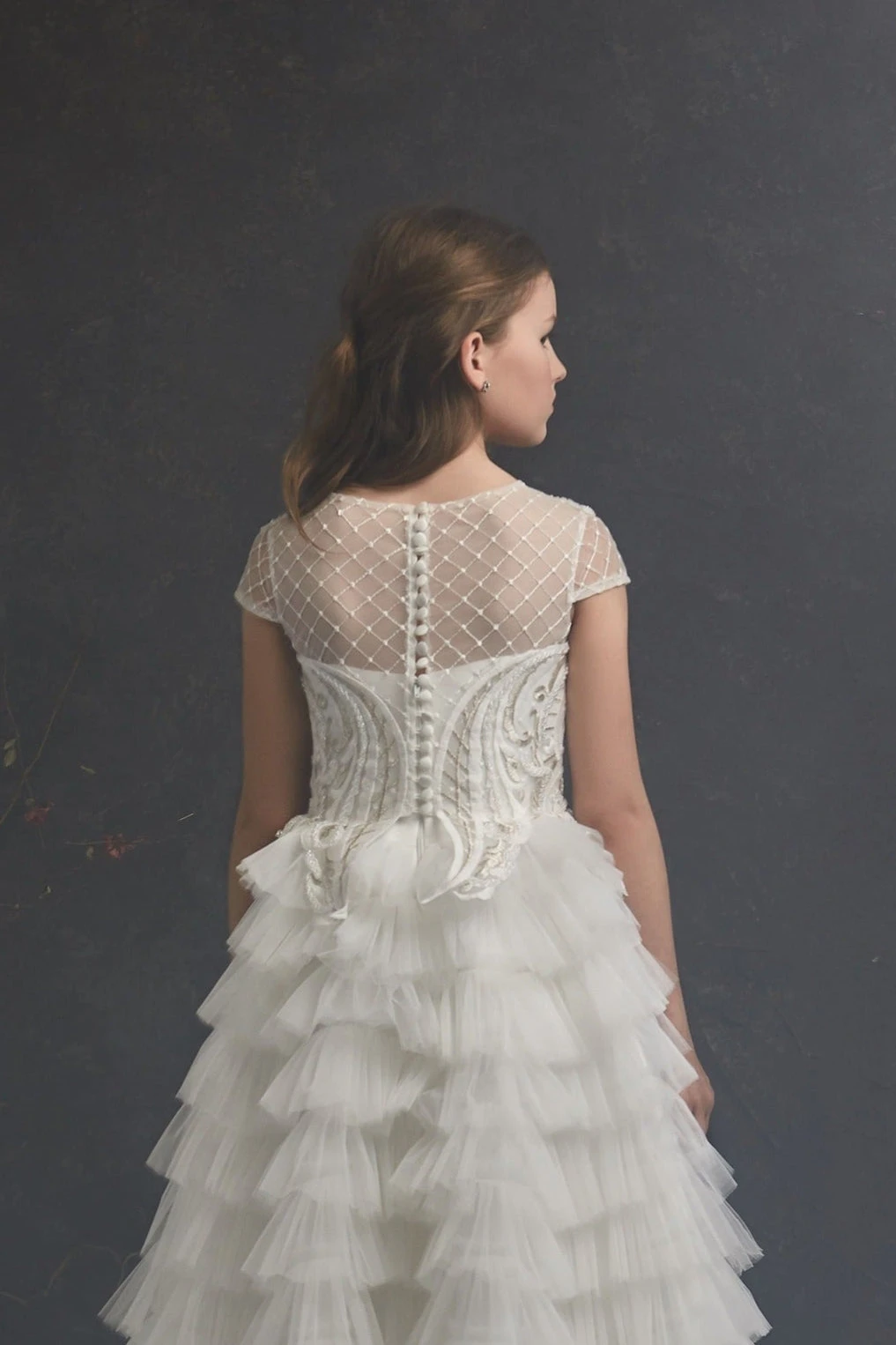 Girls Vintage Style Ruffled Gown With Gold Embroidery Detailing(Girls Vintage Style Ruffled Gown With Gold Embroidery Detailing) 4 Girls Vintage Style Ruffled Gown With Gold Embroidery Detailing(Girls Vintage Style Ruffled Gown With Gold Embroidery Detailing) - Image 4