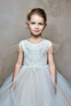 Imagina Tulle Flower Girl Dress With Flutter Sleeves(Flower Girls Tulle Ball Gown Flutter Sleeves Lace Back) 5 Imagina Tulle Flower Girl Dress With Flutter Sleeves(Flower Girls Tulle Ball Gown Flutter Sleeves Lace Back) -Mia Bambina Store imagina flower girls tulle ball gown with flutter sleeves and a lace back mia bambina boutique 15235135864897