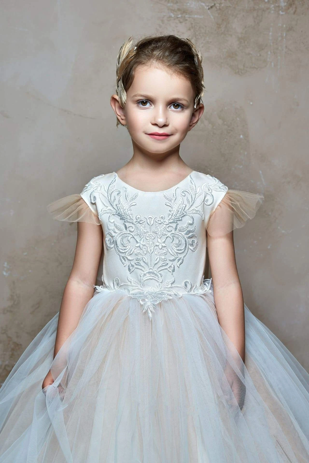 Imagina Tulle Flower Girl Dress With Flutter Sleeves(Flower Girls Tulle Ball Gown Flutter Sleeves Lace Back) 3 Imagina Tulle Flower Girl Dress With Flutter Sleeves(Flower Girls Tulle Ball Gown Flutter Sleeves Lace Back) - Image 3