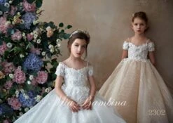 Ivana - Off Shoulder Flower Girl Dress With An Intricate Floral Design(Off The Shoulder Flower Girl Dress) -Mia Bambina Store ivana off shoulder flower girl dress with an intricate floral design mia bambina boutique 4156656648257
