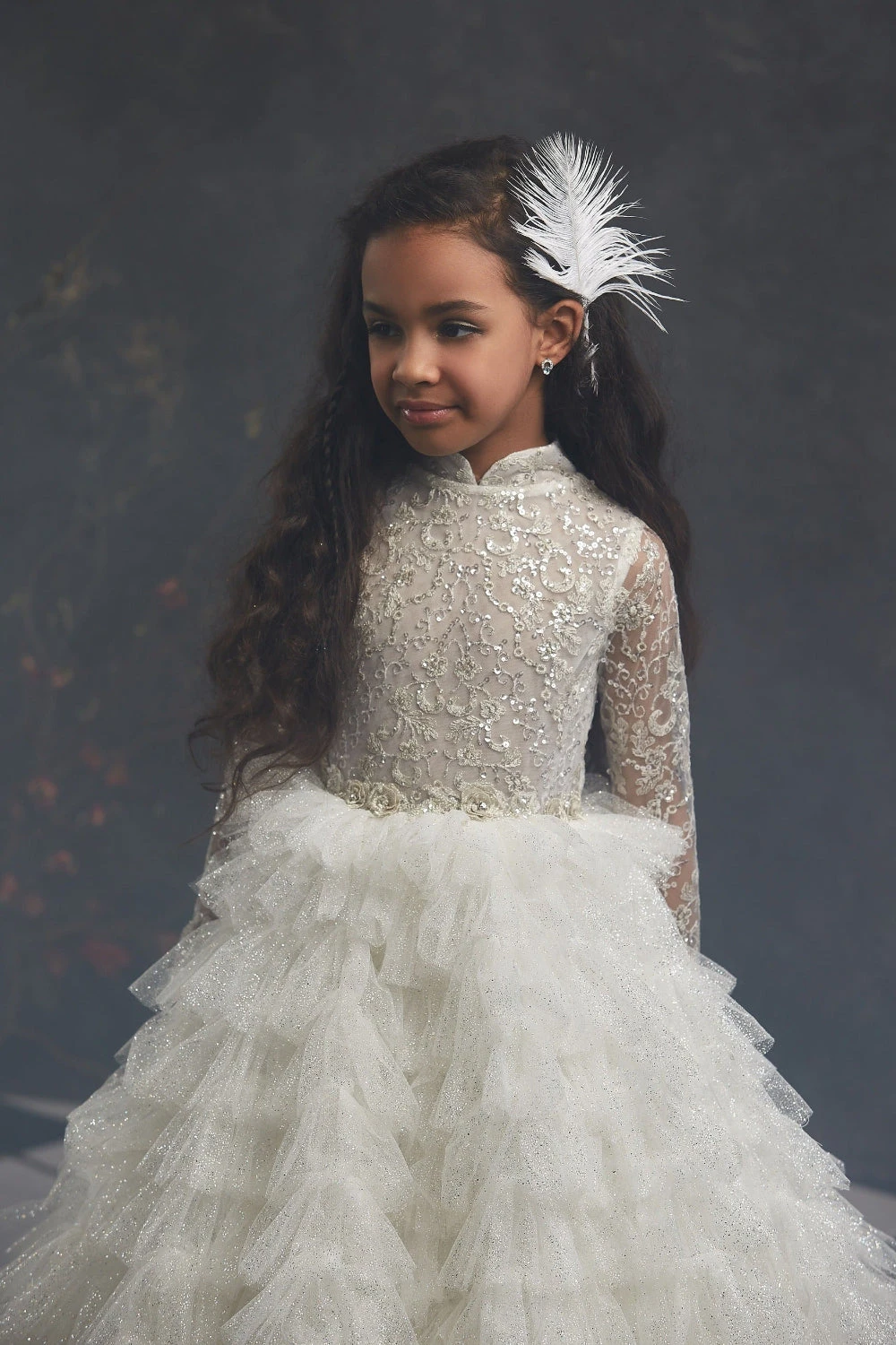 Long Sleeve Glitter Flower Girl Dress With Ruffled Skirt(Long Sleeve Glitter Flower Girl Dress With Ruffled Skirt) 2 Long Sleeve Glitter Flower Girl Dress With Ruffled Skirt(Long Sleeve Glitter Flower Girl Dress With Ruffled Skirt) - Image 2
