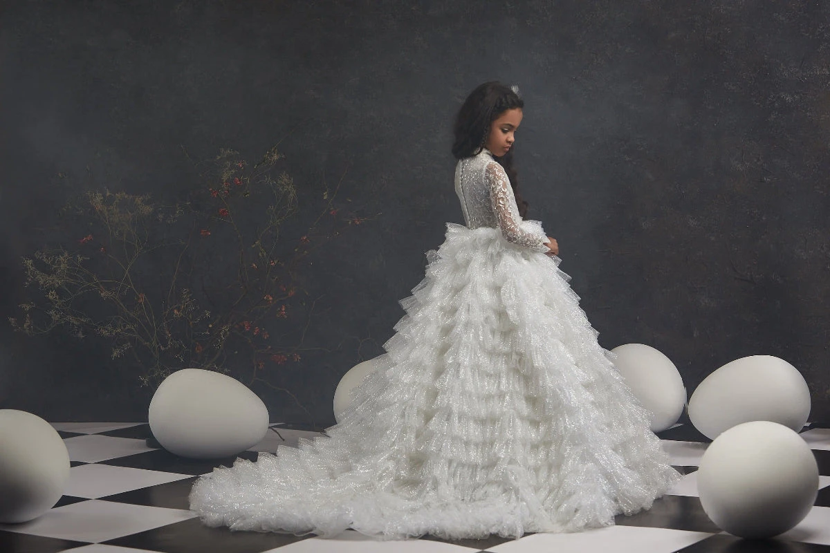 Long Sleeve Glitter Flower Girl Dress With Ruffled Skirt(Long Sleeve Glitter Flower Girl Dress With Ruffled Skirt) 3 Long Sleeve Glitter Flower Girl Dress With Ruffled Skirt(Long Sleeve Glitter Flower Girl Dress With Ruffled Skirt) - Image 3