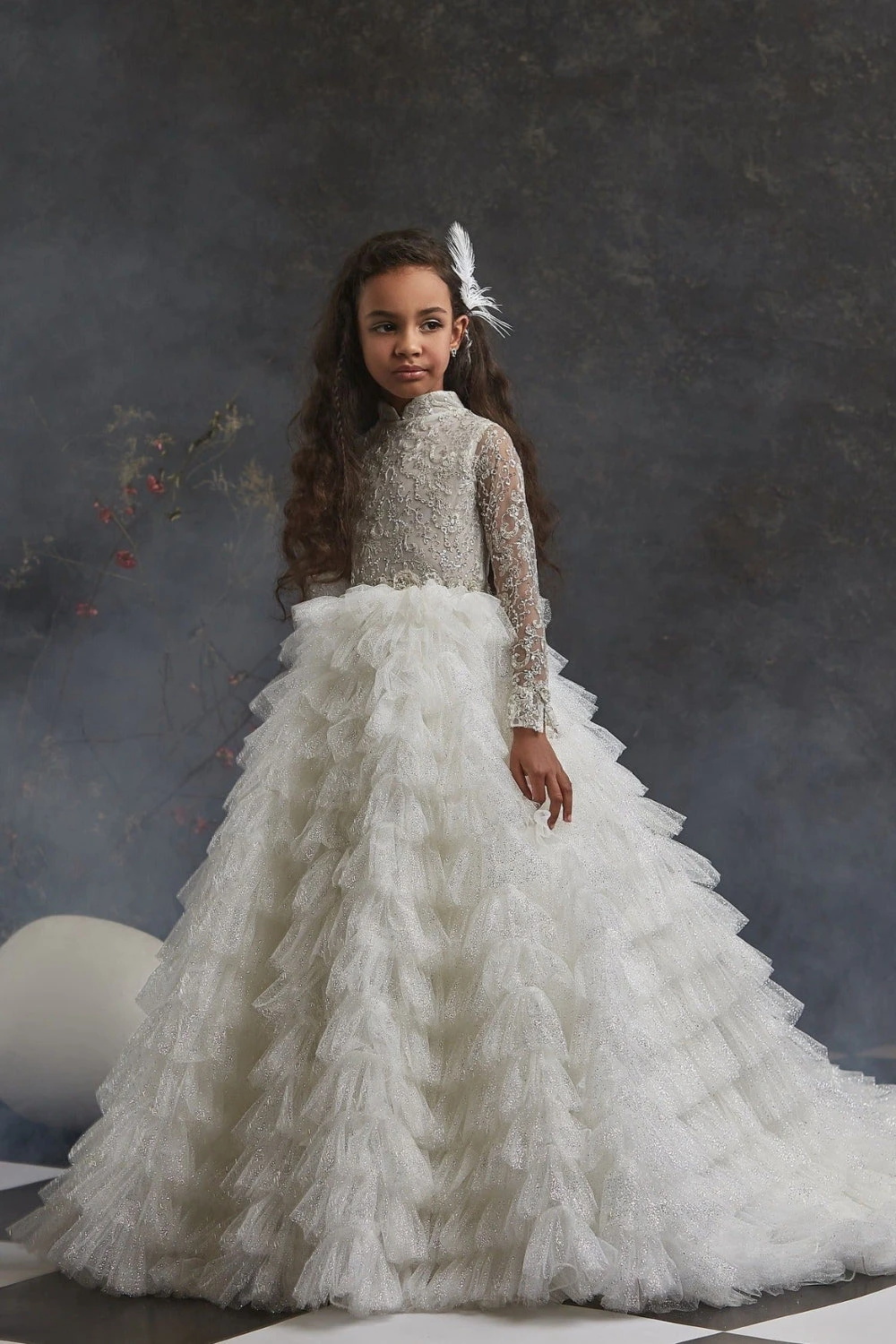Long Sleeve Glitter Flower Girl Dress With Ruffled Skirt(Long Sleeve Glitter Flower Girl Dress With Ruffled Skirt) 1 Long Sleeve Glitter Flower Girl Dress With Ruffled Skirt(Long Sleeve Glitter Flower Girl Dress With Ruffled Skirt)